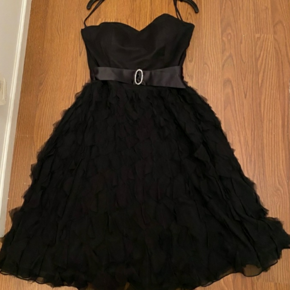White house black market raw ruffle dress